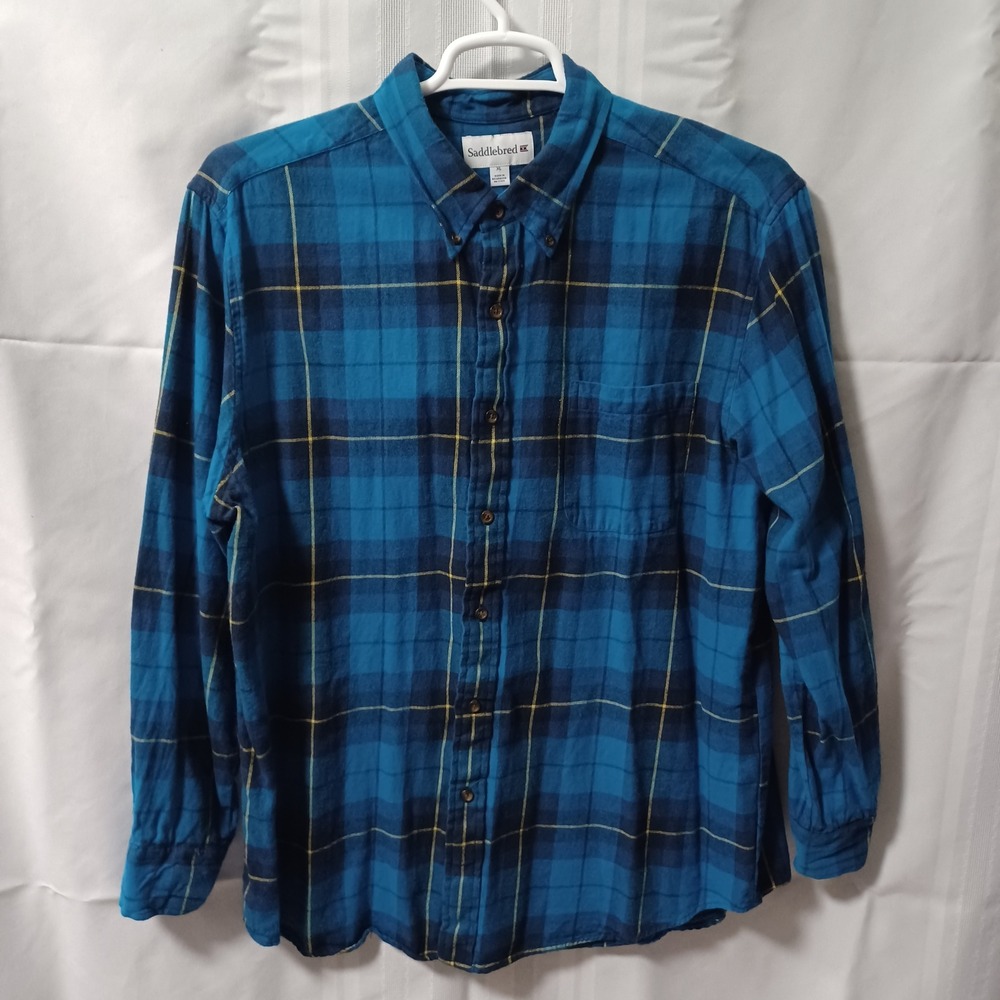 Saddlebred Flannel Shirt Mens‎ XL Blue Plaid Button Down Long Sleeve Cotton